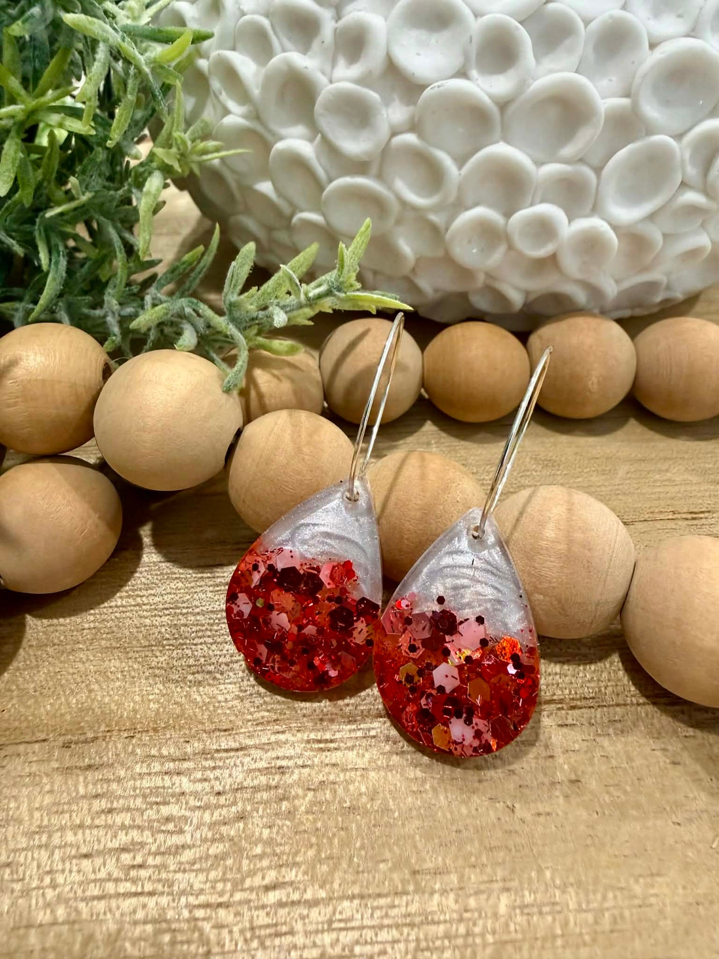 Ruby Fade Teardrop Glitter Earrings
