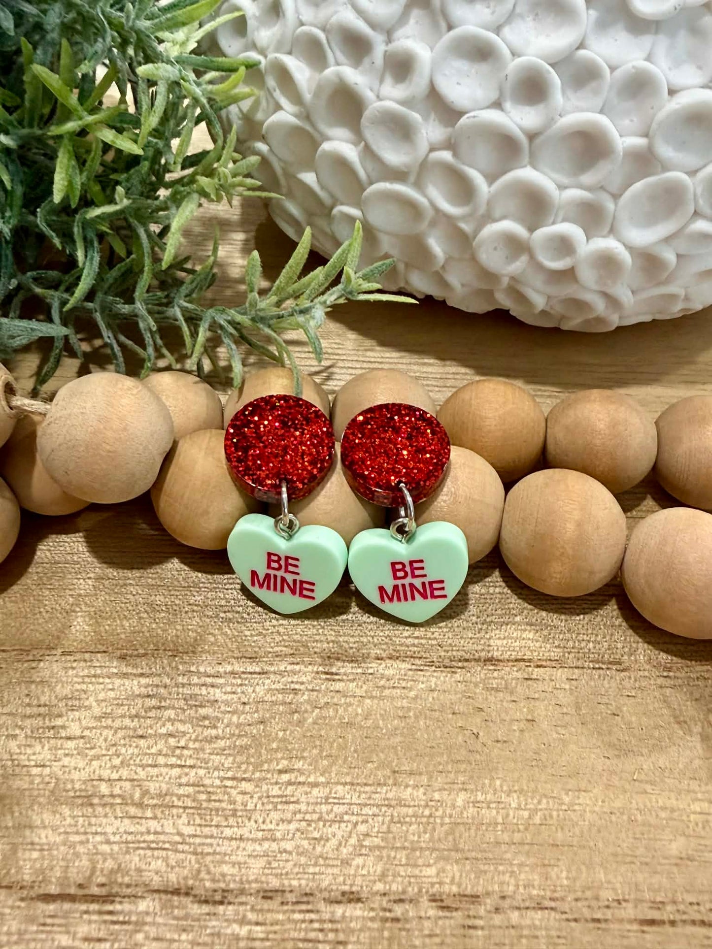 Green Be Mine Heart Dangle Earrings