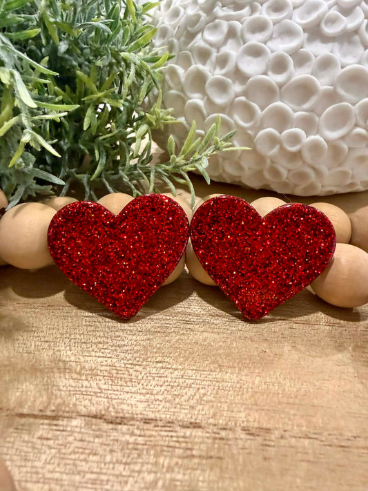 Scarlet Heart Glitter Stud Earrings