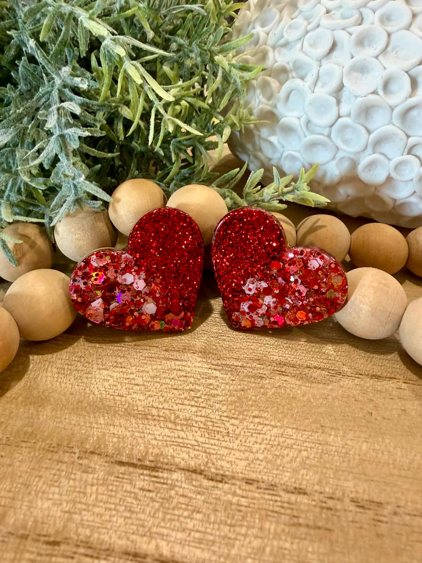 Double Heart Glitter Stud Earrings