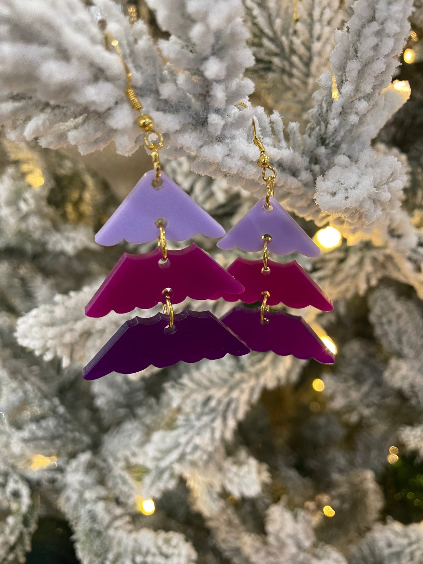 3 Tier Christmas Tree Earrings - Purple Gradient