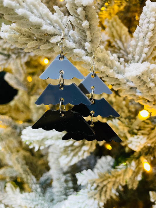 3 Tier Christmas Tree Earrings - Grey/Black Gradient