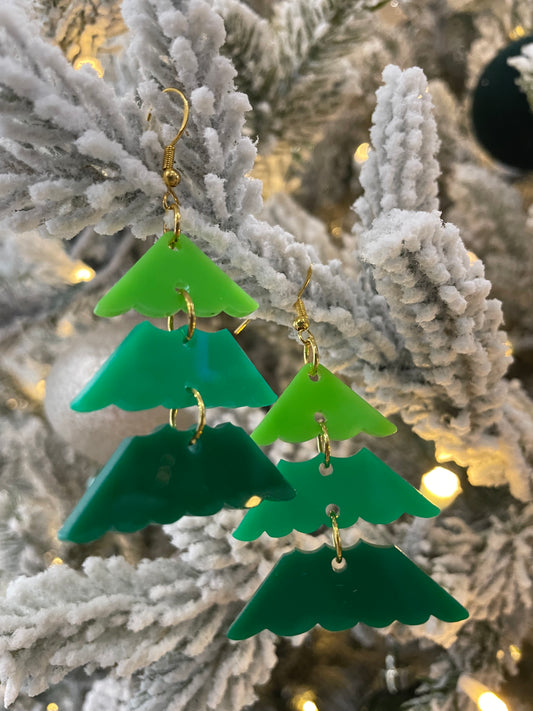 3 Tier Christmas Tree Earrings - Green Gradient